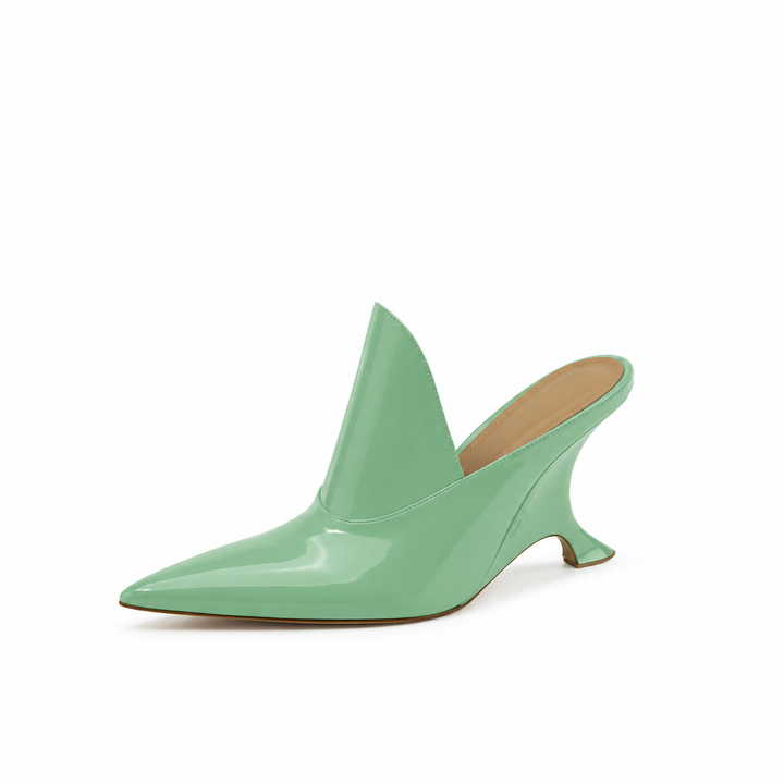 Sculpted Heel Pointed Toe Mule Pumps – IVORY