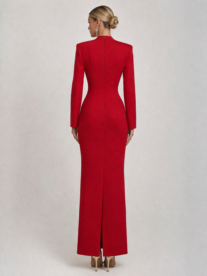 Name: long sleeve fitted dress with embellished sweetheart neckline – RUBINA