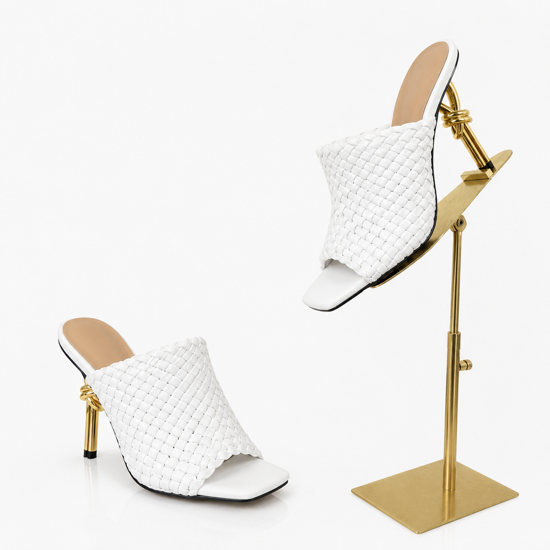 Gold Sculptural Heel Mule Sandals – NUDE