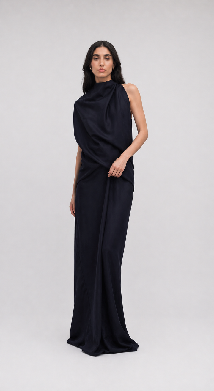 One-Shoulder Draped Maxi Dress - NOXIA