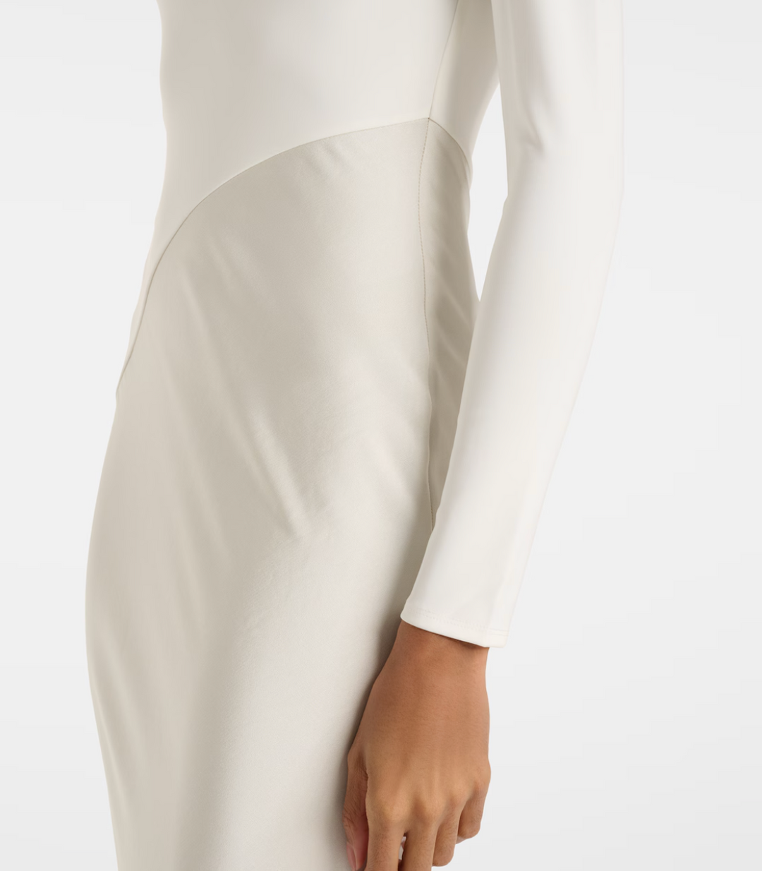 long-sleeve draped mermaid dress with asymmetric waist – LUMINA