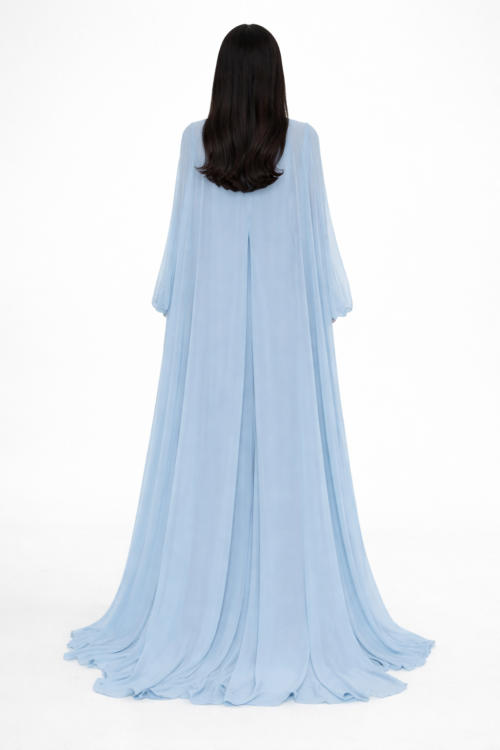 high-neck maxi dress with keyhole cutout and flowing sleeves – SCARLET