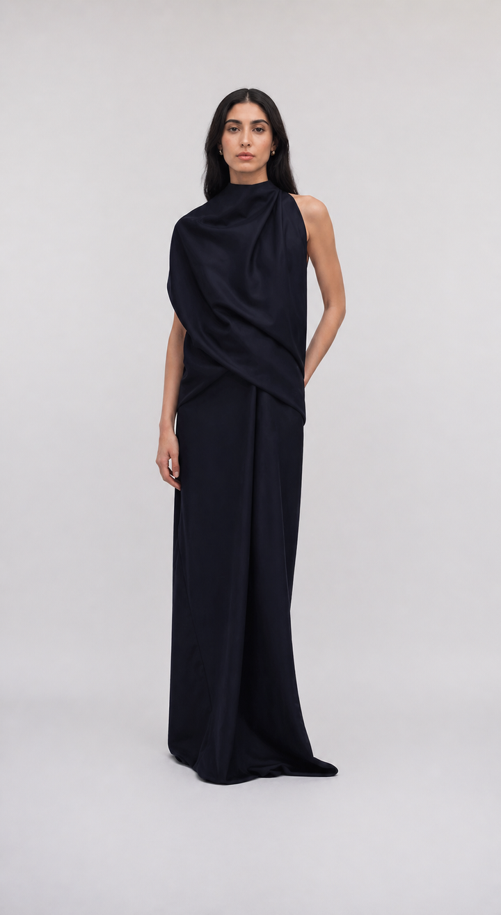One-Shoulder Draped Maxi Dress - NOXIA