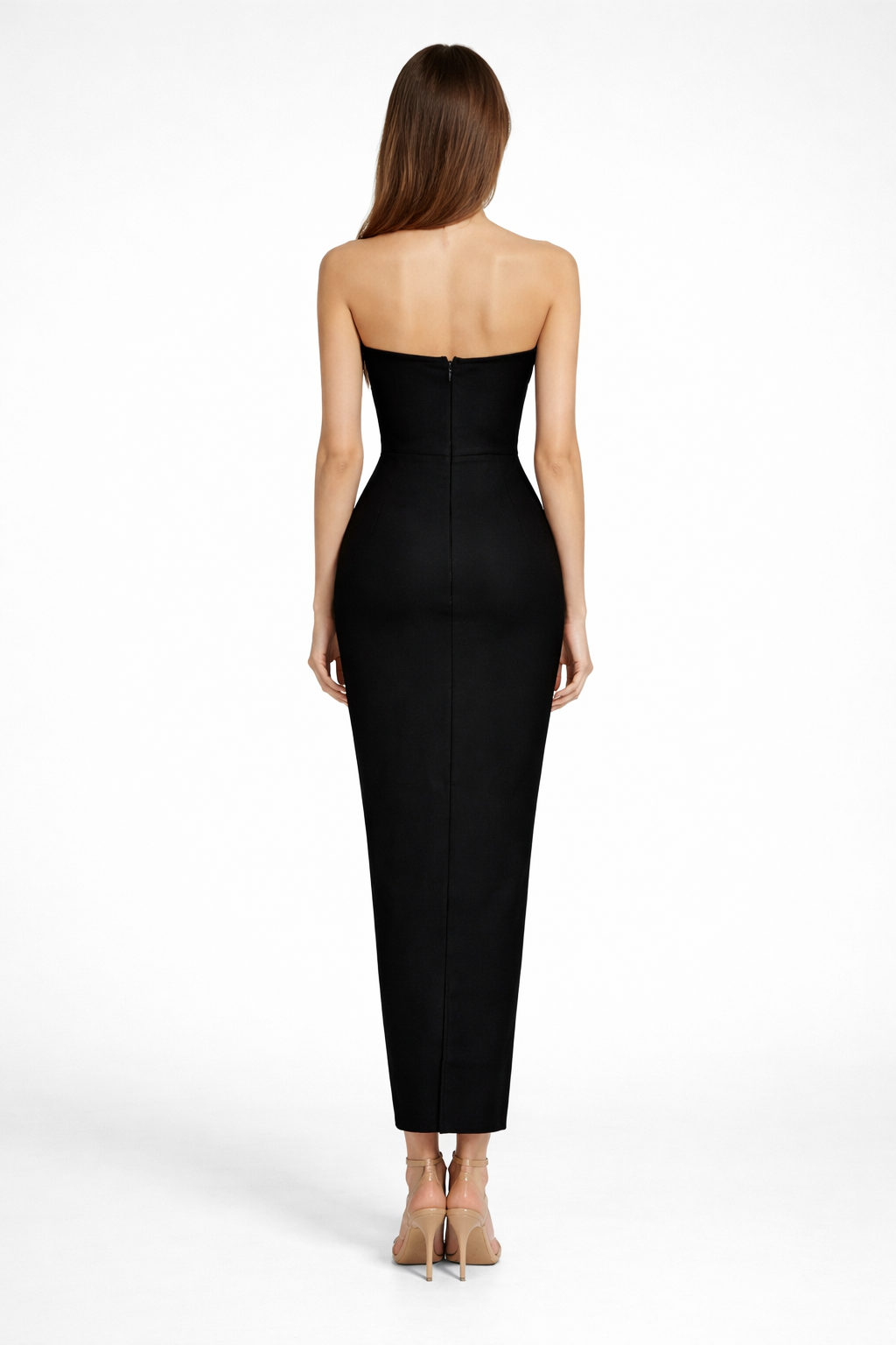 strapless fitted midi dress with pearl embellishments – PEARL