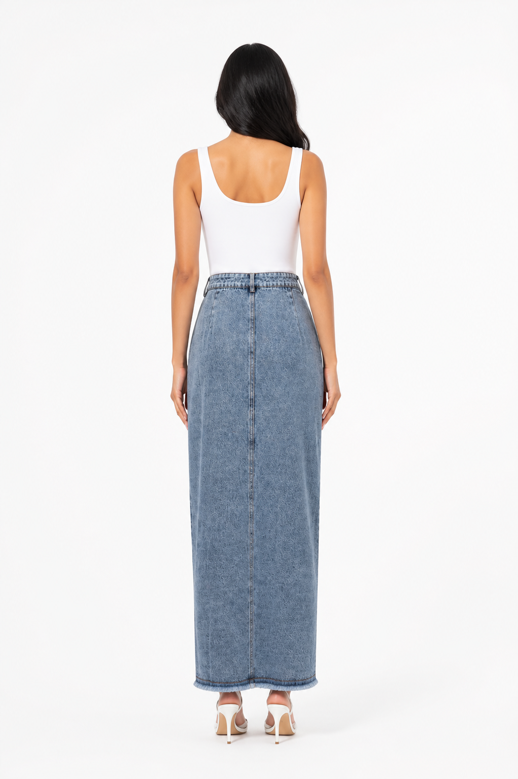 Blue Denim Front-Slit Maxi Skirt – ELVIRA