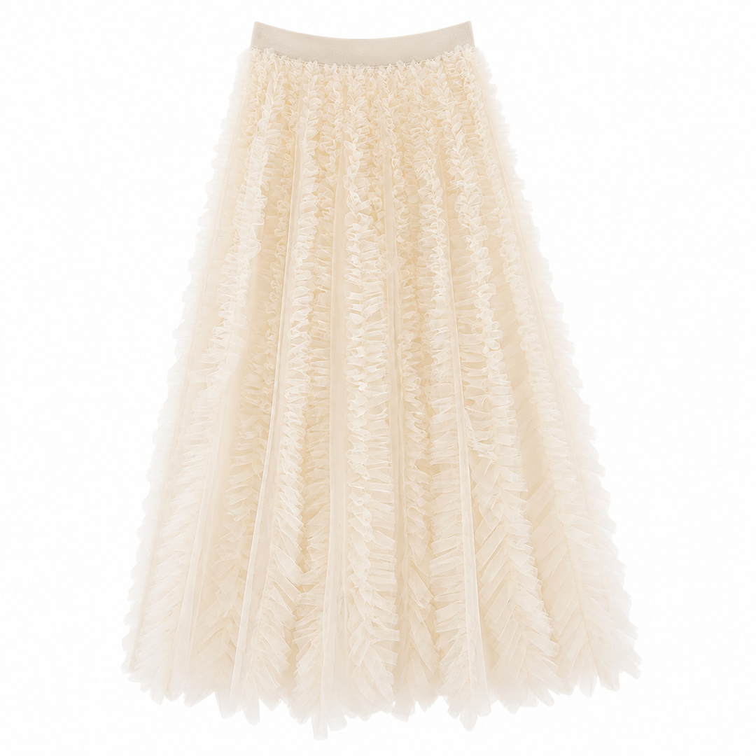 Beige Ruffled Tulle Maxi Skirt – AURÉLIA