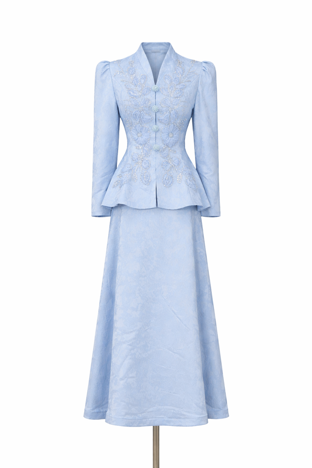 long sleeve embroidered peplum jacket dress set – AURELIA