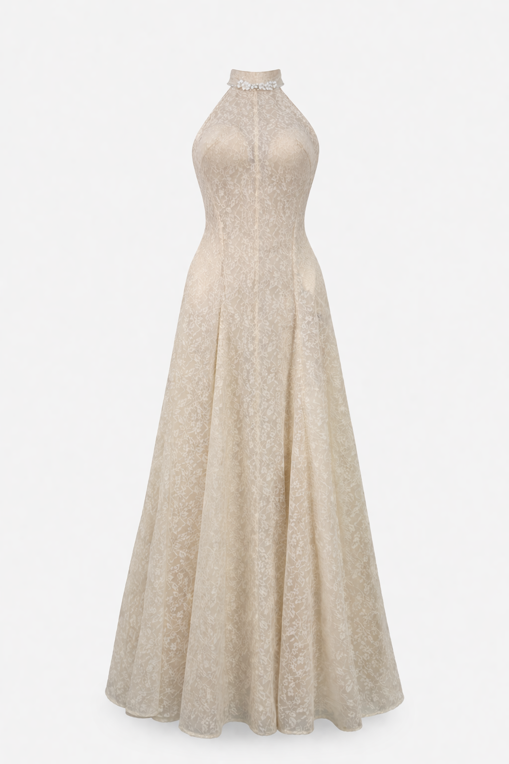 lace halter neck maxi dress with floral trim – LACE
