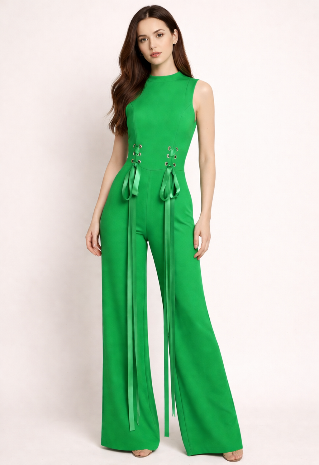 sleeveless wide-leg jumpsuit with lace-up waist detail – VERDÉ