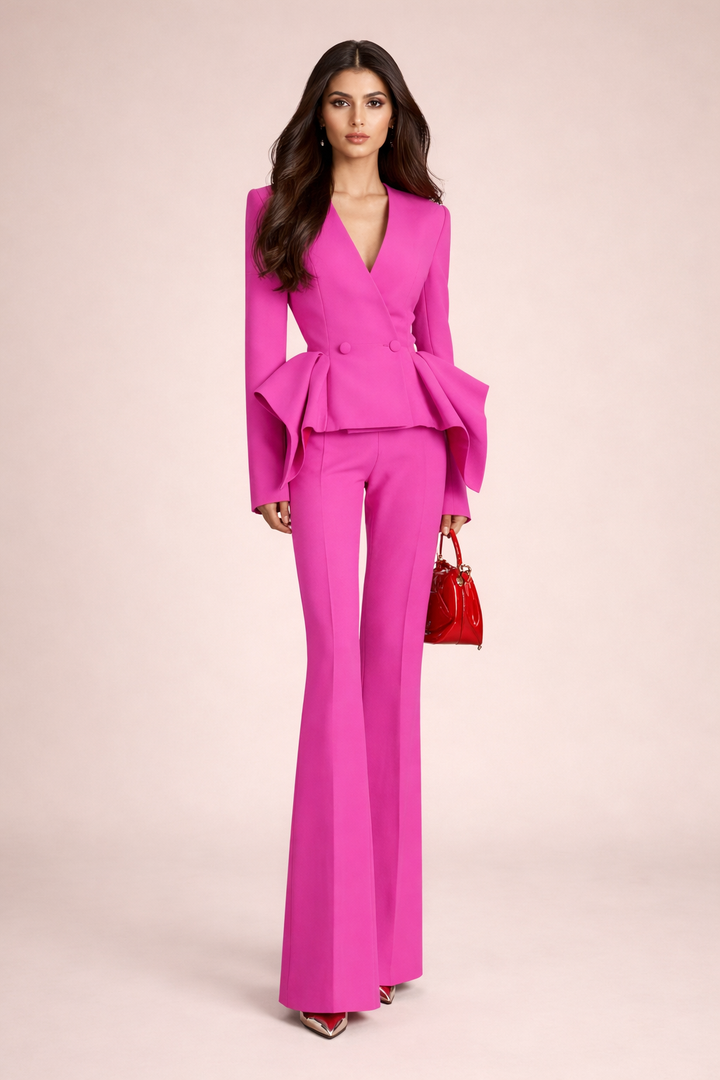 Structured blazer pants set with sculpted peplum – Flerp