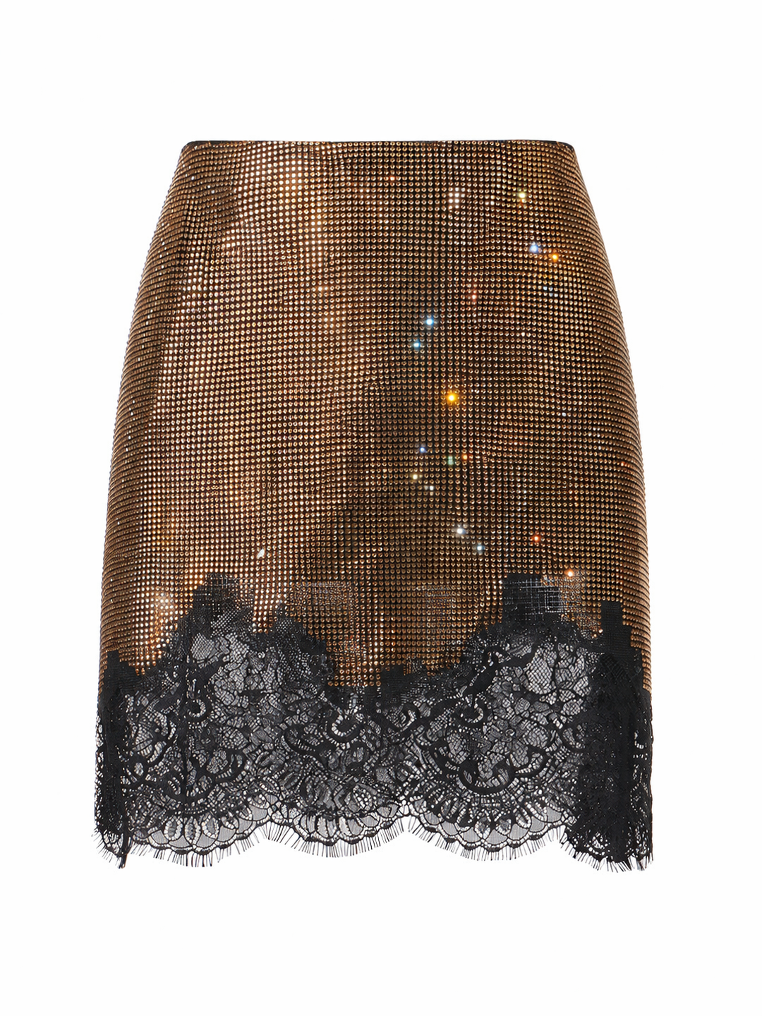 Crystal Mesh Lace Hem Mini Skirt – GOLD