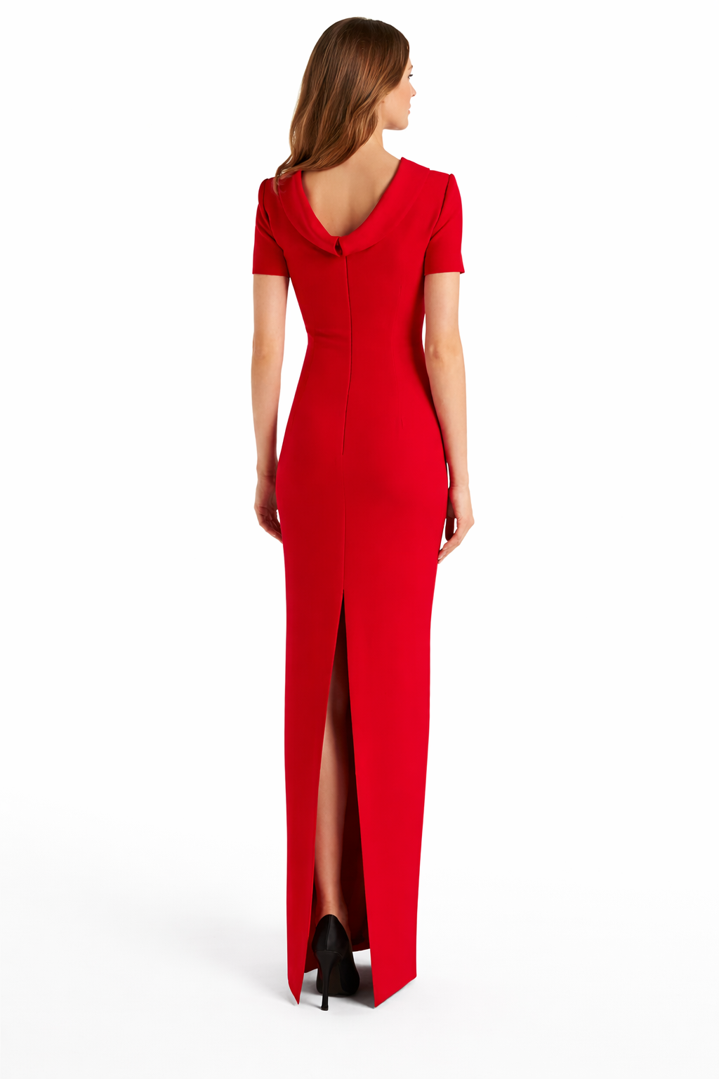 high-neck column gown with short sleeves – VALENCIA