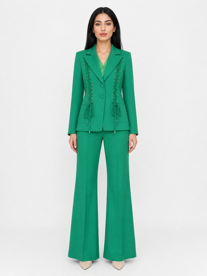 Lace-Up Detail Tailored Suit Set – EMERALD