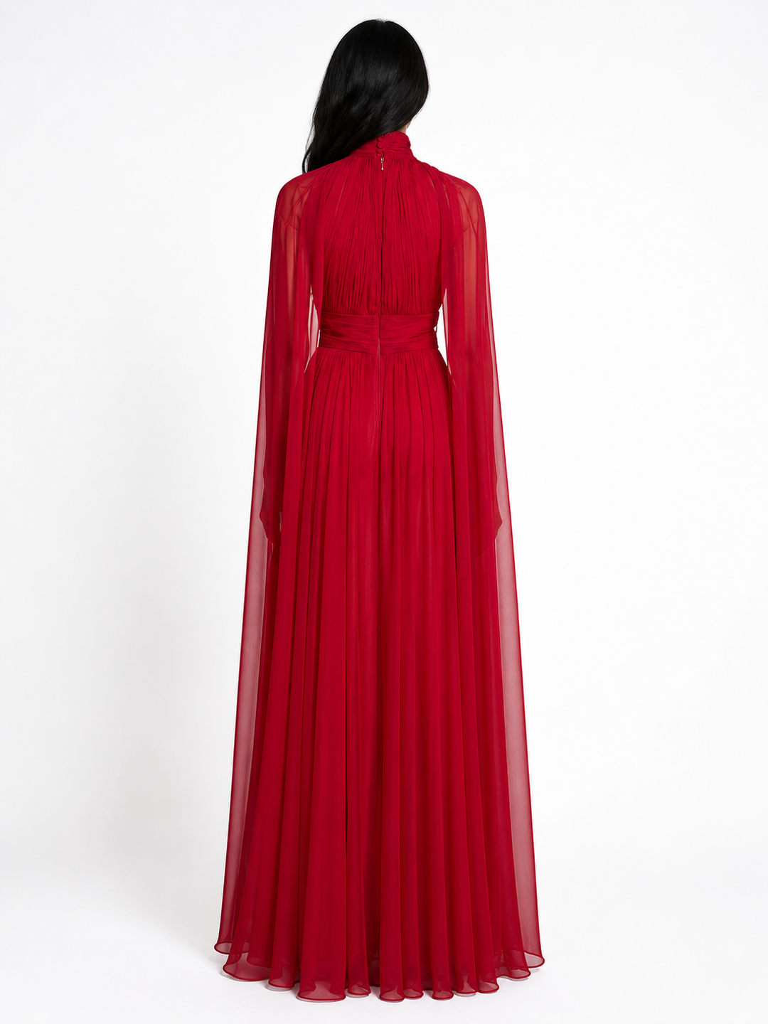 Red High-Neck Pleated Chiffon Maxi Dress – ÉLÉVRA