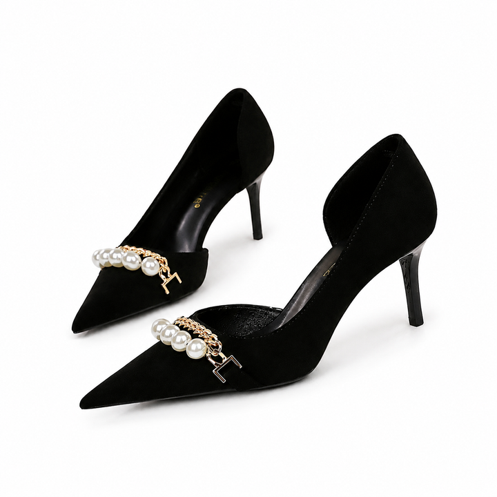 Pearl Chain Pointed Toe Stiletto Heels – IVORÉ