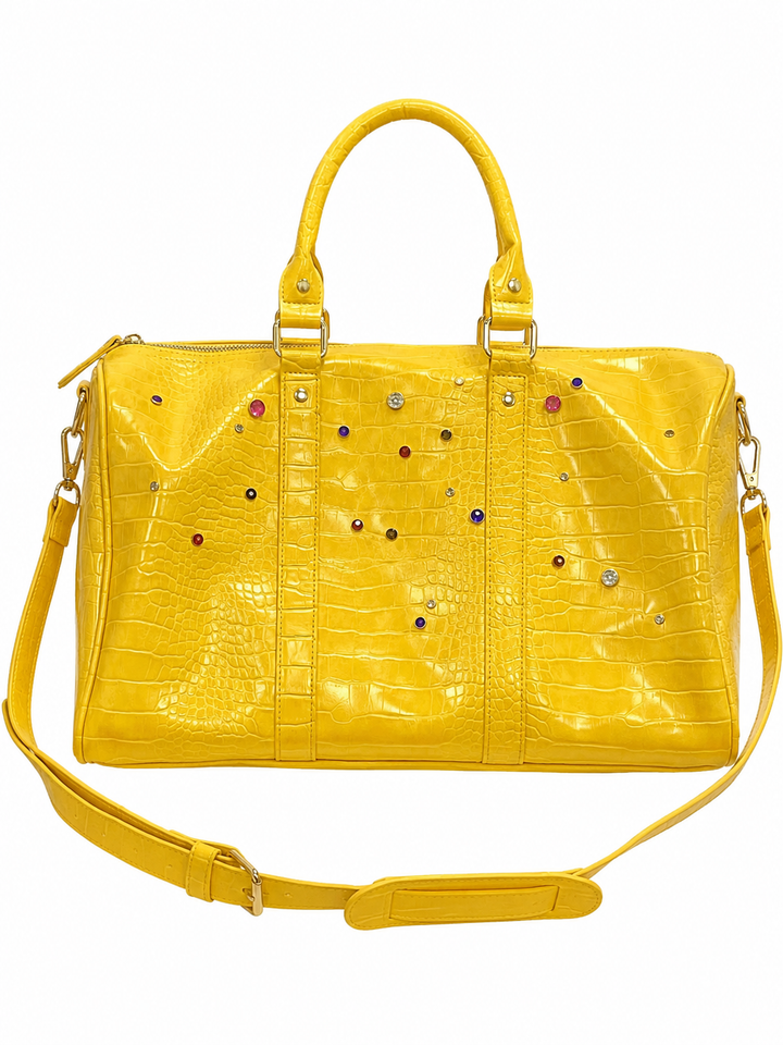 Crystal Studded Croc-Embossed Duffel Bag - Luxury