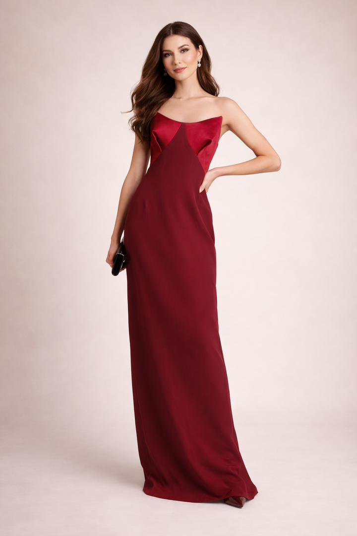 strapless column dress with sculpted satin bust – RUBELLA