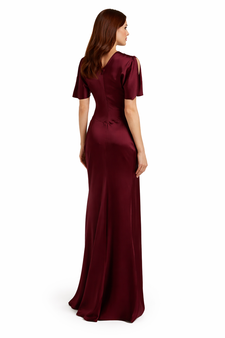 satin column gown with ruched waist detail – VELARIA