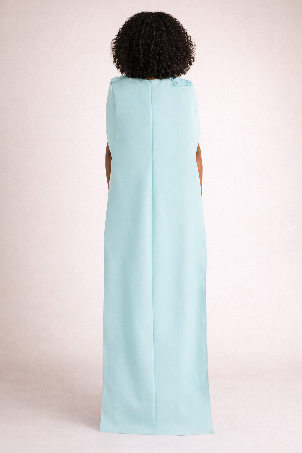 cape column dress with floral shoulder appliqué – CELESTIA
