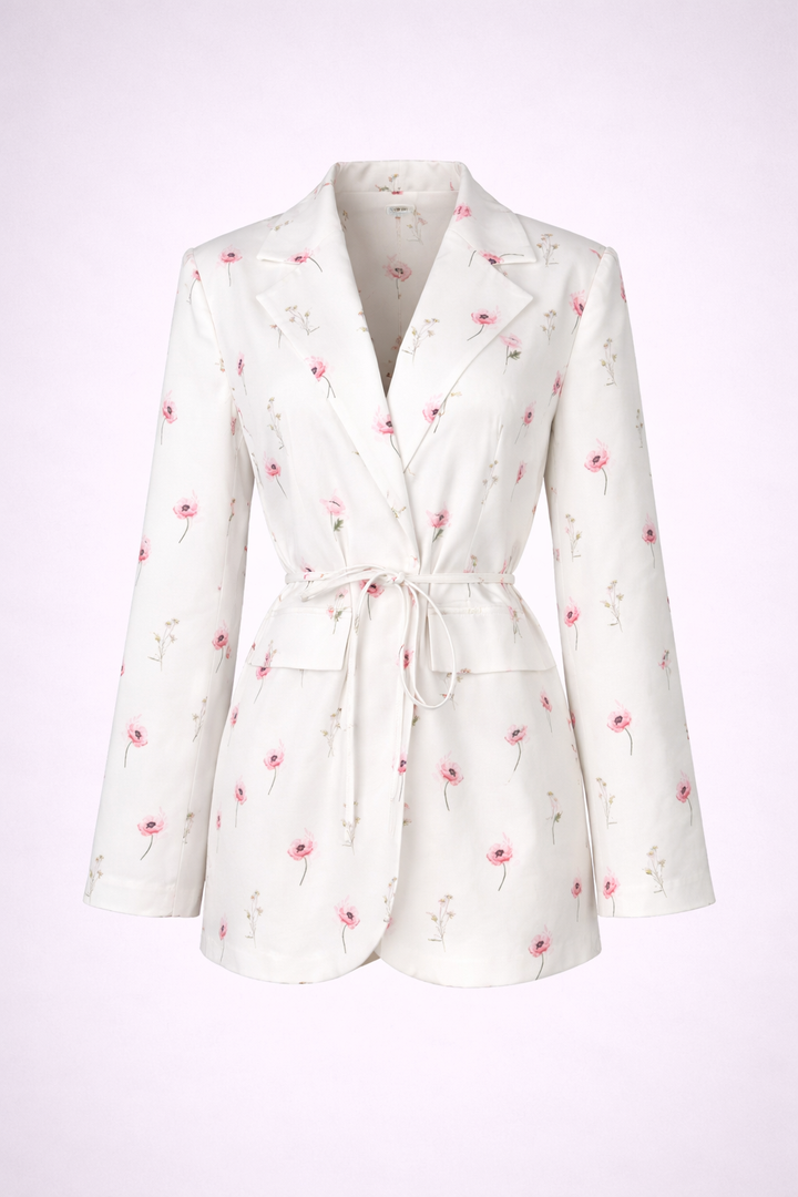 Floral Print Belted Blazer Mini Dress-SKLERO
