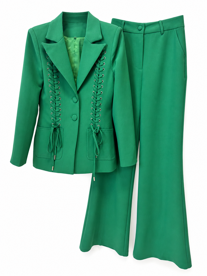 Lace-Up Detail Tailored Suit Set – EMERALD
