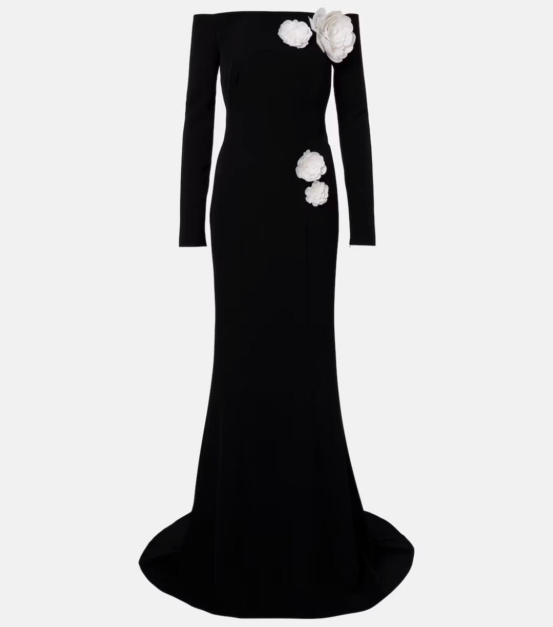 off-shoulder mermaid gown with floral appliqué – ATF