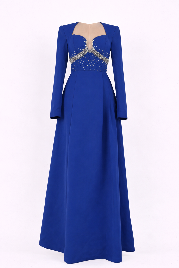 long sleeve A-line dress with embellished sweetheart bodice – AZURA