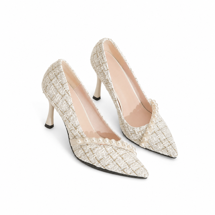 Pearl Strap Tweed Stiletto Heels - Paris
