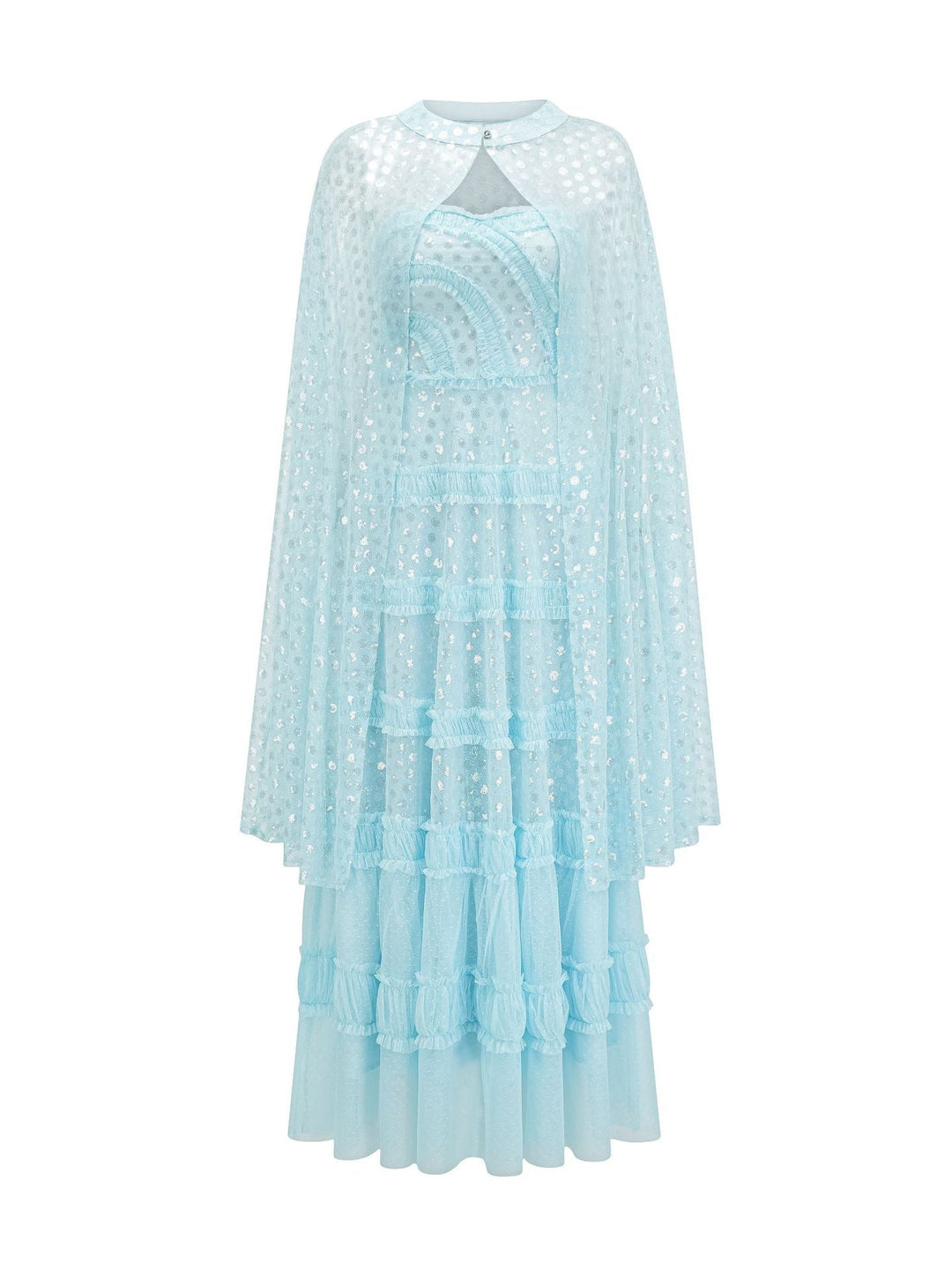 layered tulle maxi dress with sheer cape overlay – AZURE