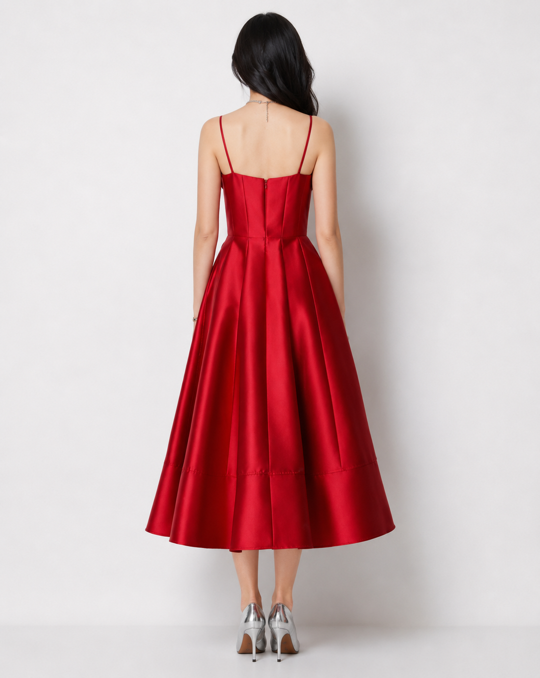 Scarlet Rose Satin Midi Dress - Glamour