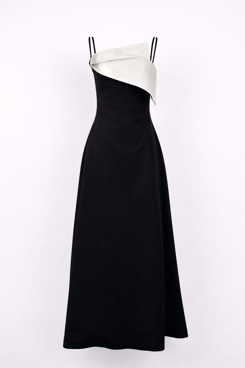 Name: one-shoulder satin midi dress with contrast fold detail – NOIRIA