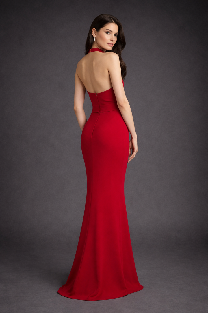 halter twist-neck column gown – SERENA