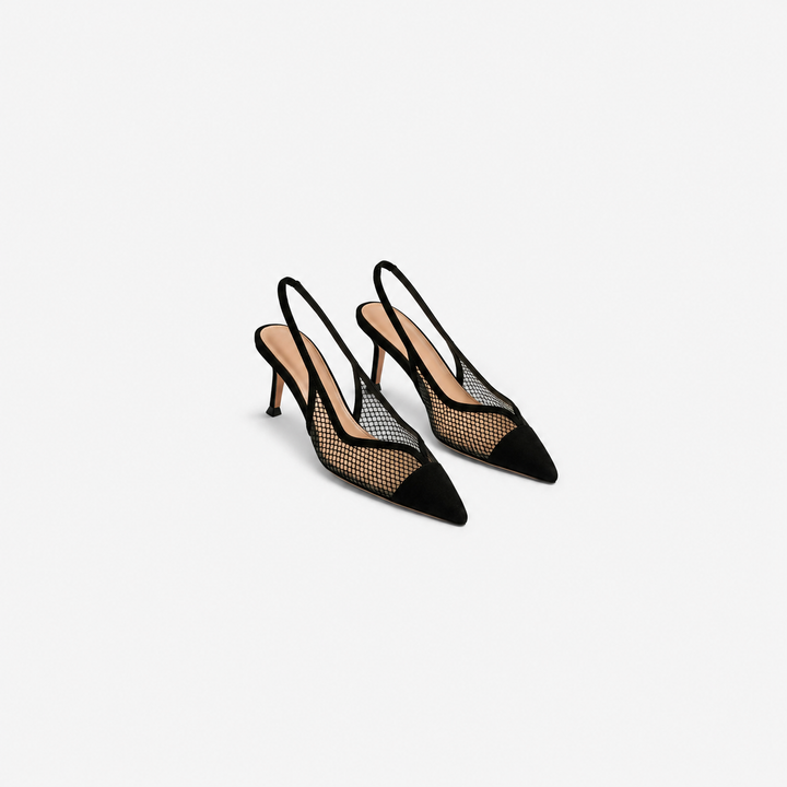Black Mesh Slingback Heels – Midnight