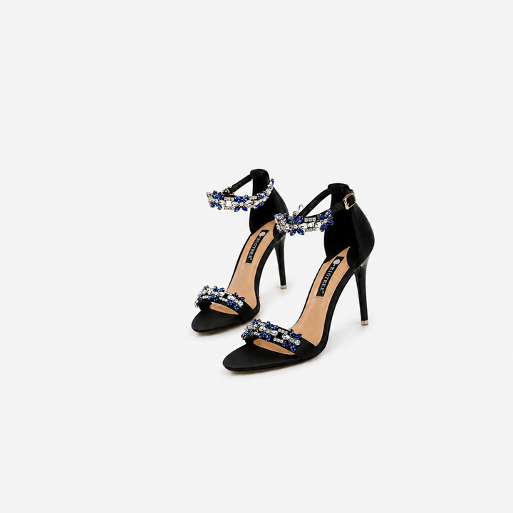 Crystal Embellished Satin Stiletto Sandals – SILVÉRA