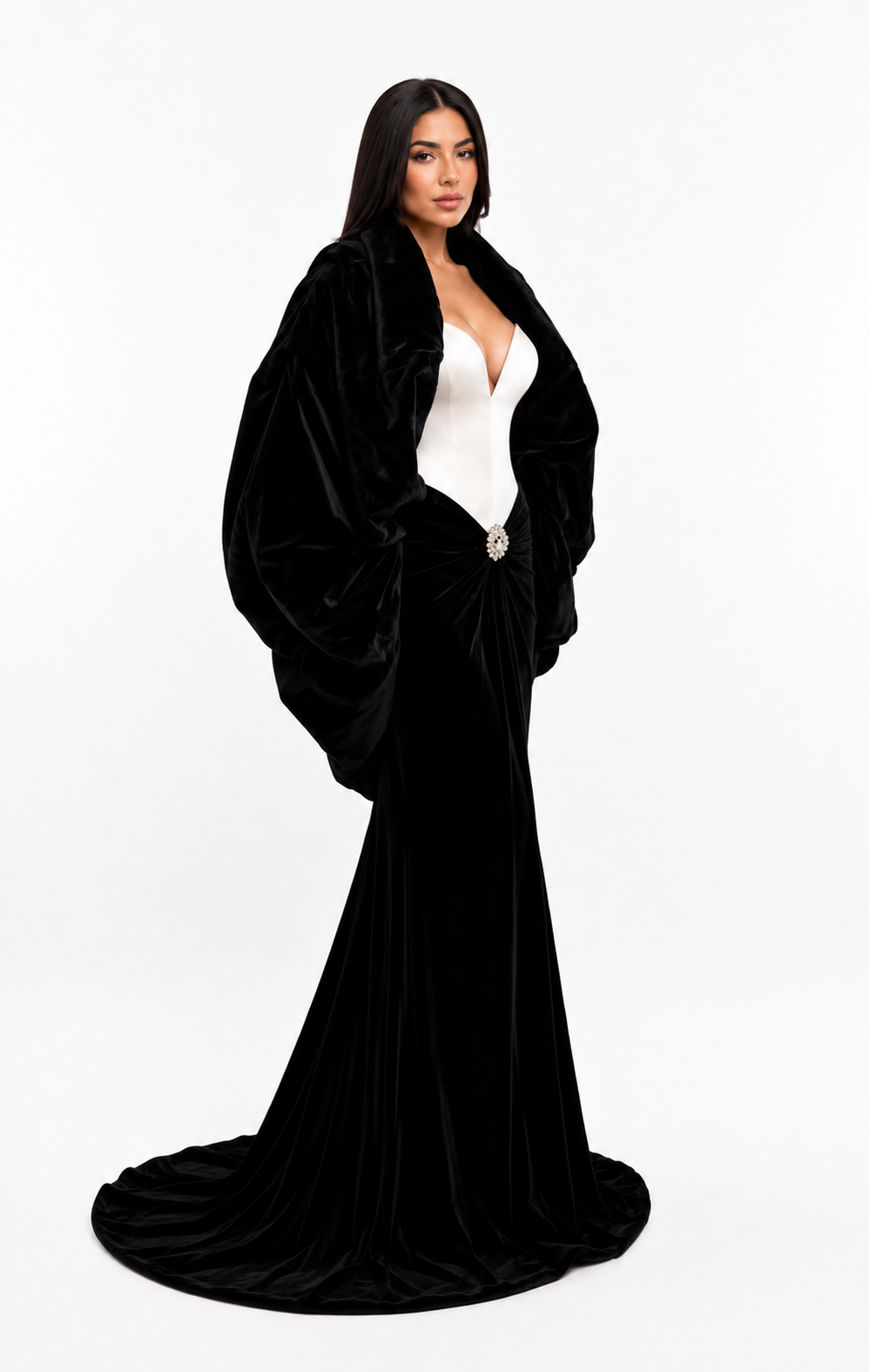 Strapless Corset Evening Gown with Sculptural Sleeves – ÉCLAT