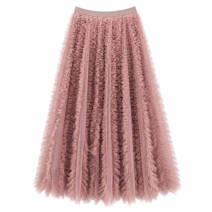 Beige Ruffled Tulle Maxi Skirt – AURÉLIA
