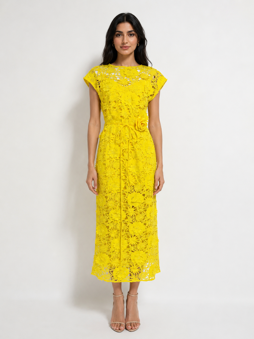 Sunshine Floral Lace Midi Dress - Radiance