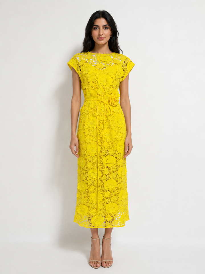 Sunshine Floral Lace Midi Dress - Radiance