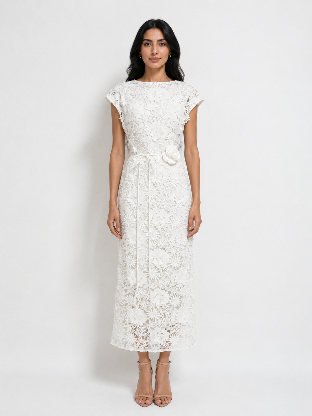 Sunshine Floral Lace Midi Dress - Radiance