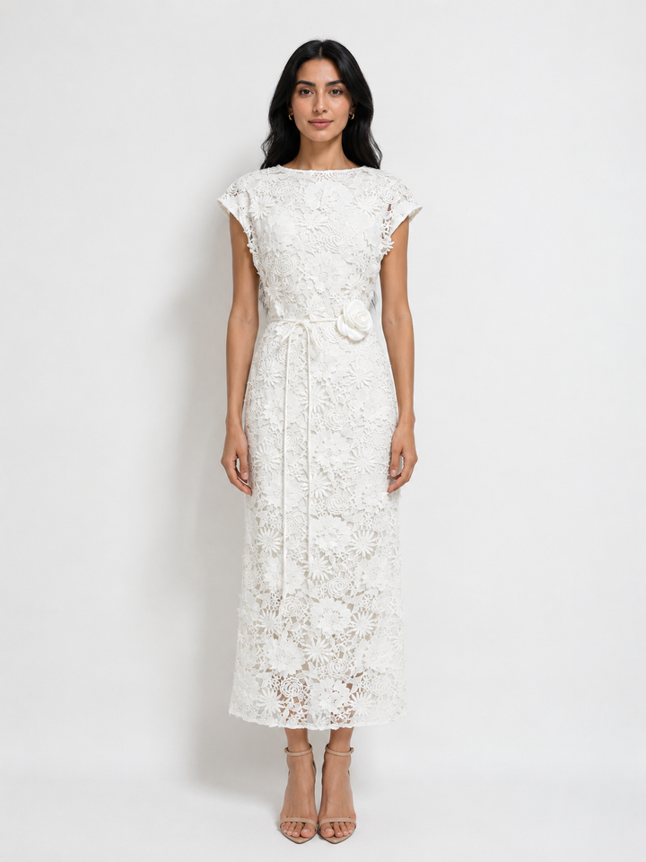 Sunshine Floral Lace Midi Dress - Radiance