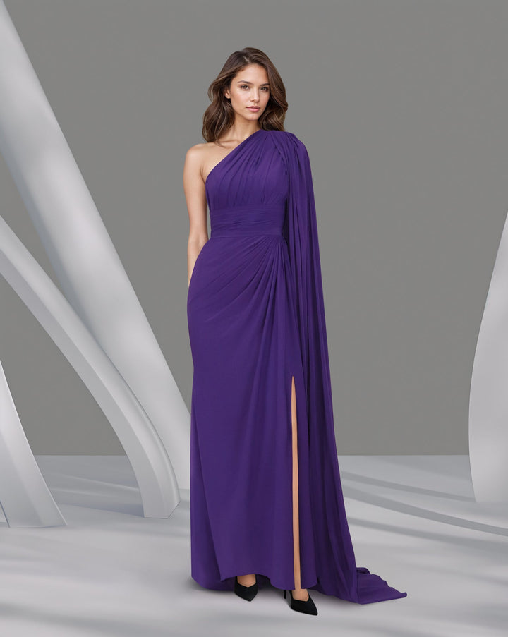 ODD-Shoulder off draped dress with long floor sleeve - VILLE
