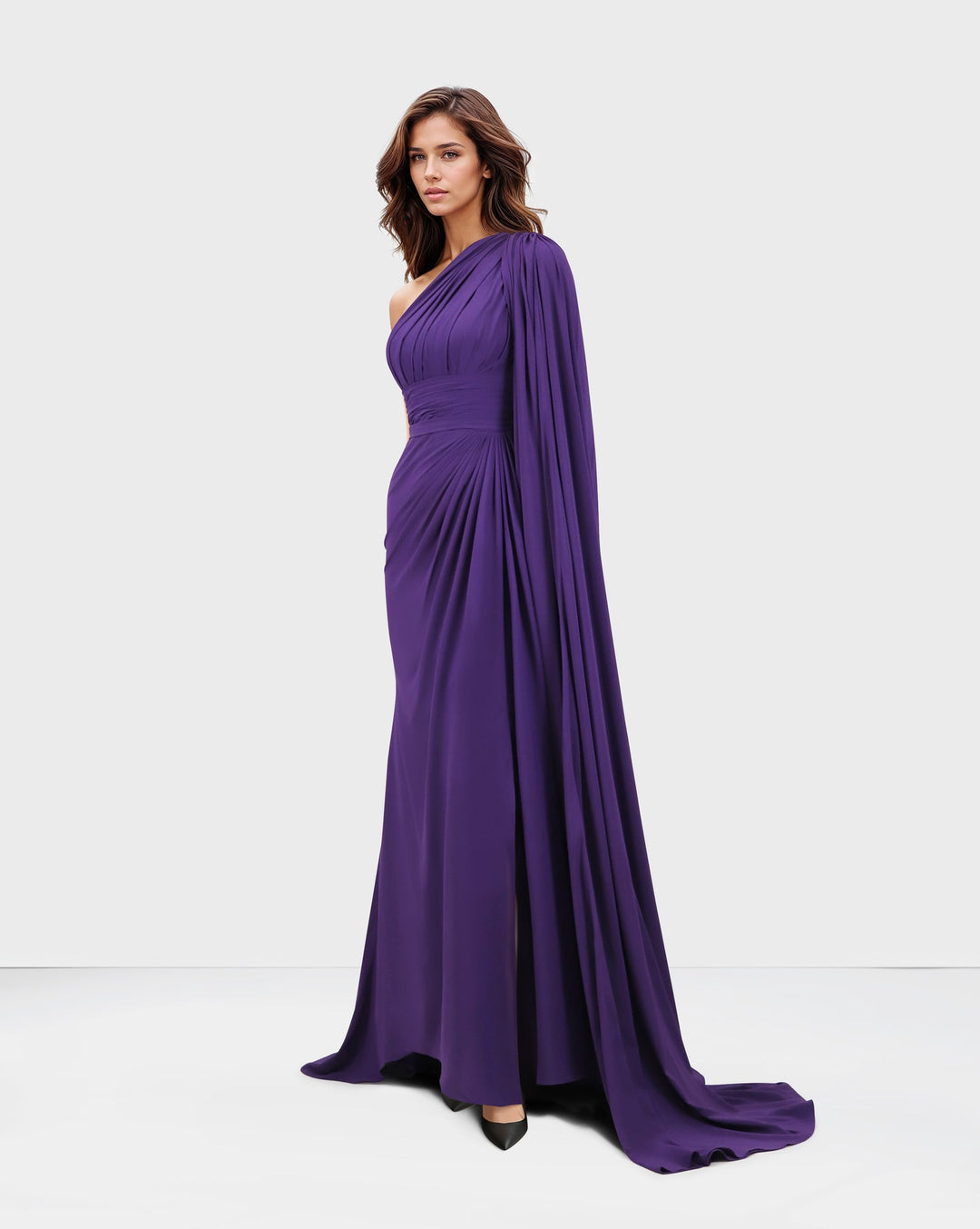 ODD-Shoulder off draped dress with long floor sleeve - VILLE