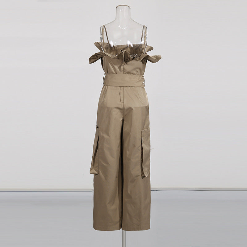 off-shoulder belted utility midi dress with front buttons – SIENNA