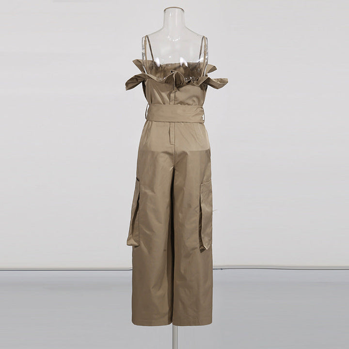 off-shoulder belted utility midi dress with front buttons – SIENNA