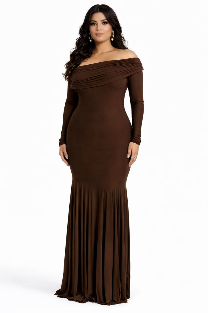 off-shoulder draped jersey gown – COCO-1