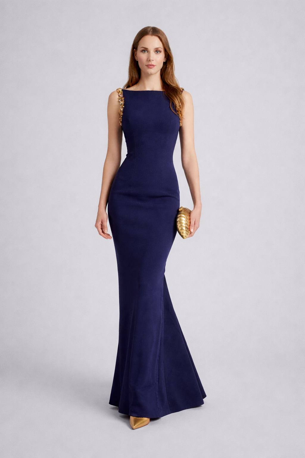 sleeveless column gown with embellished shoulder straps – VALERIA