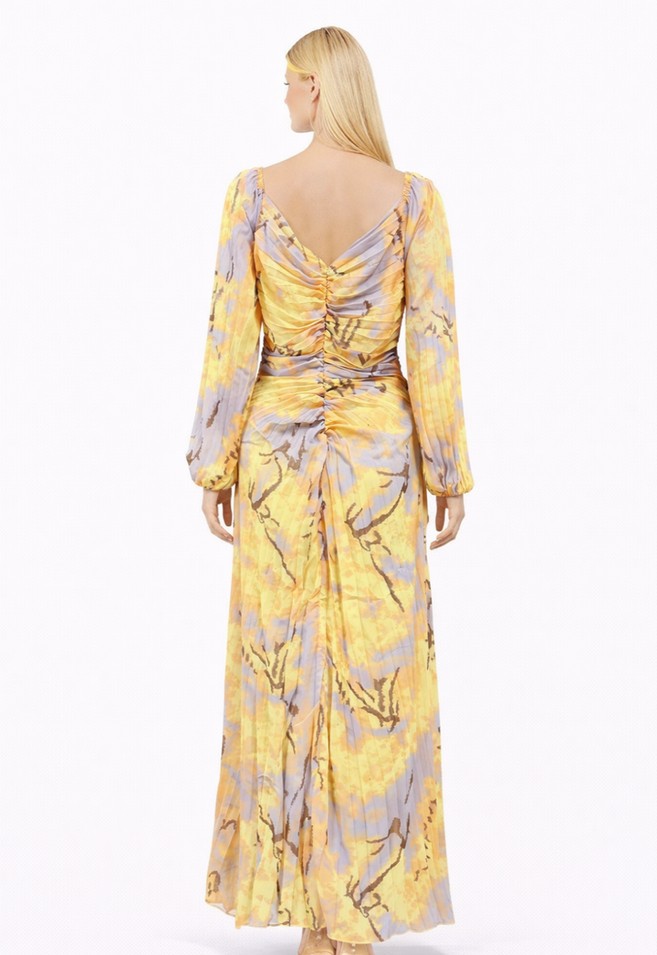 off-shoulder pleated chiffon gown with jeweled waist detail – AURELIA