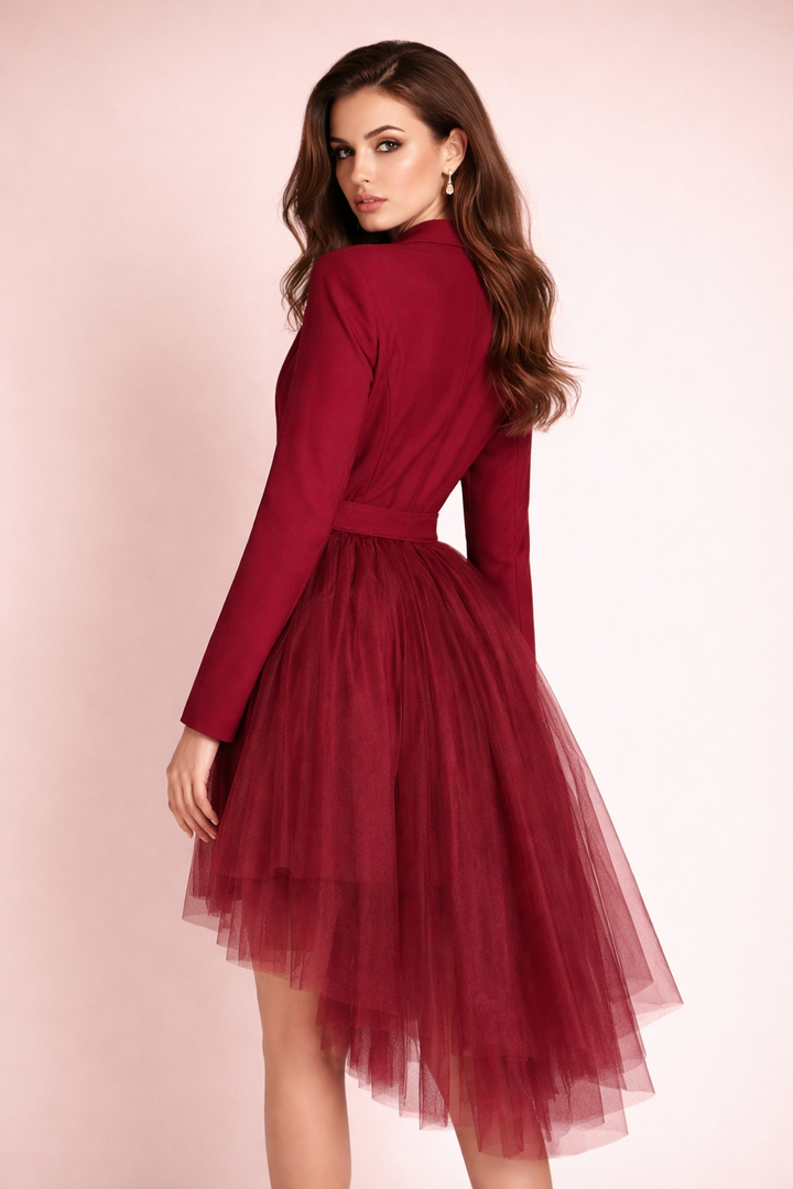 belted blazer dress with layered tulle skirt – RUBINA