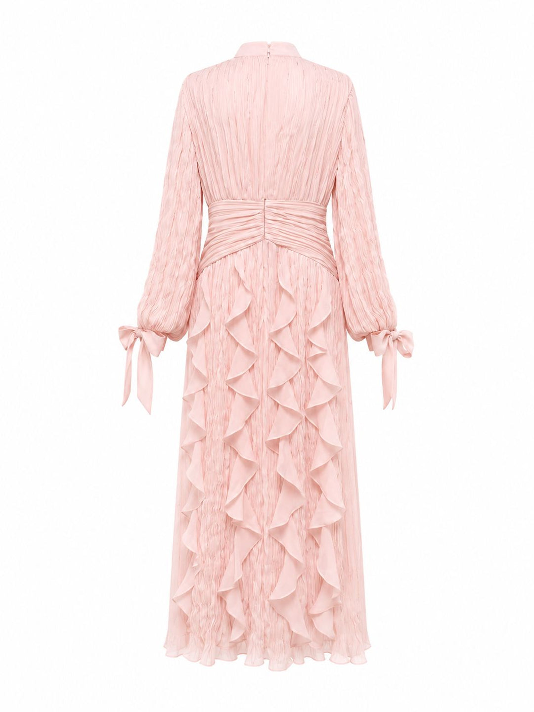 pleated chiffon ruffle maxi dress with ruched waist – RAYA