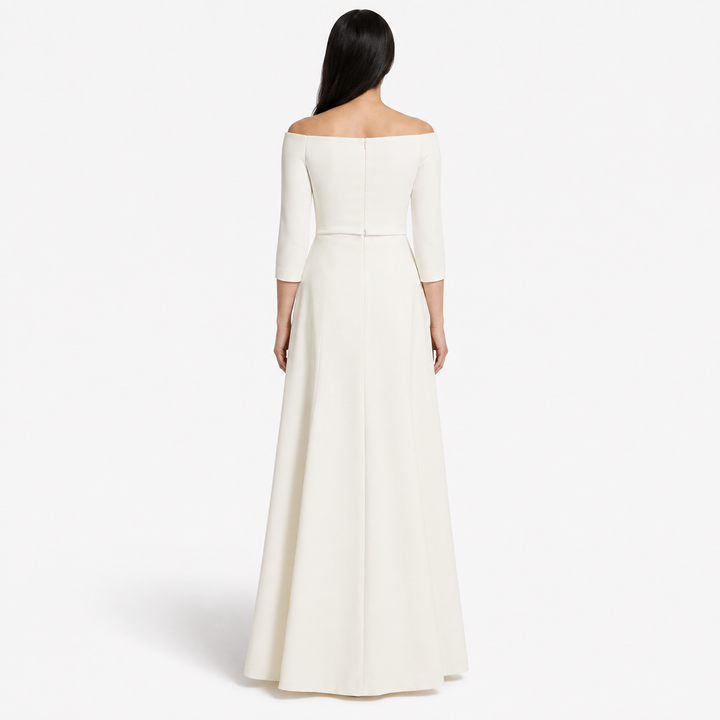 off-shoulder gown with draped slit skirt – ALYAAH